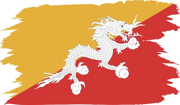 Vector panorama image of the flag of bhutan on a wavy silk background illustration