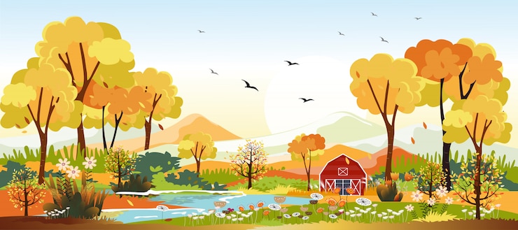 Premium Vector | Panorama landscapes of countryside in autumn