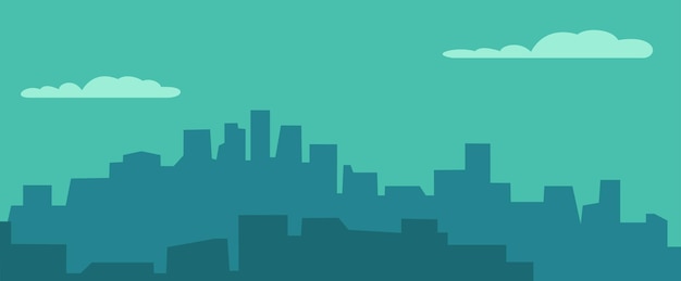 Panorama night city and sky with cloud. Vector flat horizontal color illustration. For banner