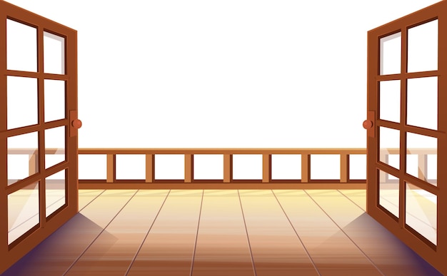 panorama with open doors or open window exit to the terrace vector illustration in cartoon style