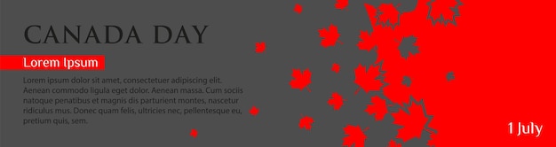 Panoramic banner for canada day red maple leaves fly on a gray background template with place for