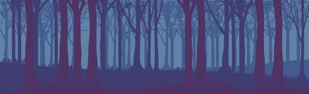 Vettore paesaggio panoramico notte oscura fitta foresta - illustrazione vettoriale