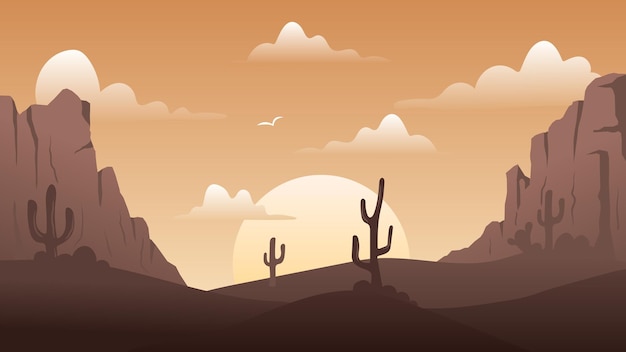 Vector panoramic landscape desert evening or morning