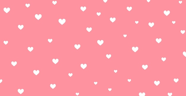 Vector panoramic pattern pink background with many white hearts - vector