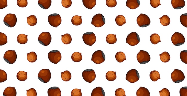 Panoramic pattern of roasted hazelnuts on a white background Vector