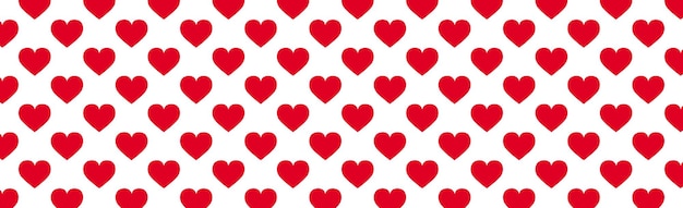 Panoramic pattern white background with many red hearts - Vector