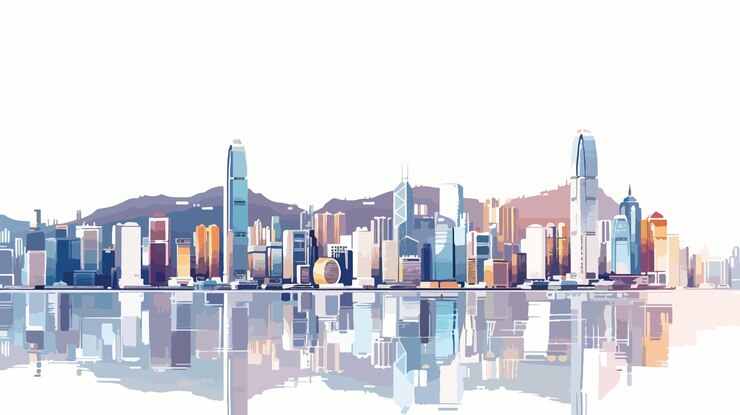 Vector panoramic skyline view of hong kong island