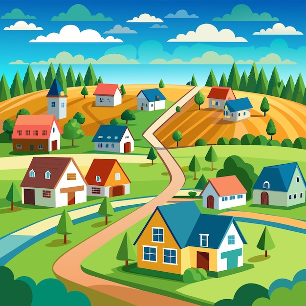 Вектор panoramic view of suburban village vector illustration