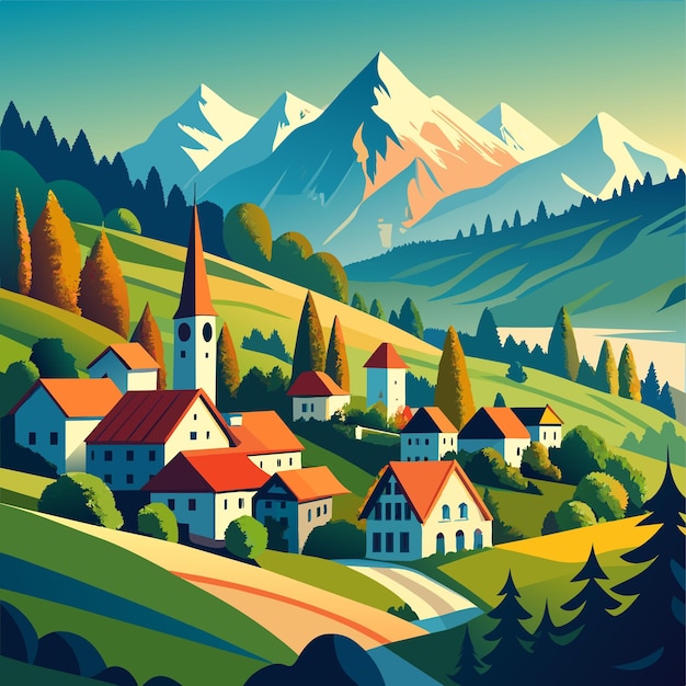 ベクトル panoramic view of suburban village vector illustration