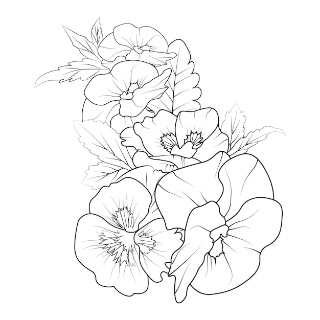 pansy flower drawing pansy flower bouquet blossom flower drawing and coloring pages for adults