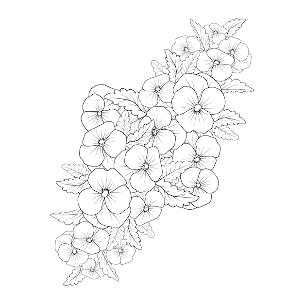 Vettore disegni del tatuaggio del fiore della pansé line art disegni del tatuaggio del fiore della pansé isolati su bianco