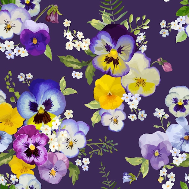 Vector pansy flowers   seamless floral  pattern