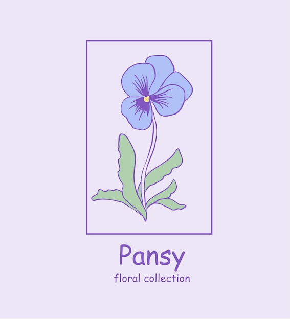 pansy logo trendy botanical elements hand drawn line leaves and flowersflower illustration