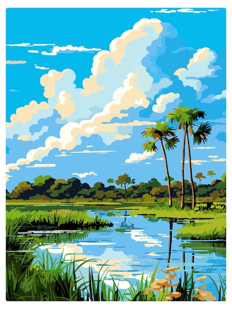 Pantanal brazil vintage travel poster souvenir postcard portrait painting wpa illustration
