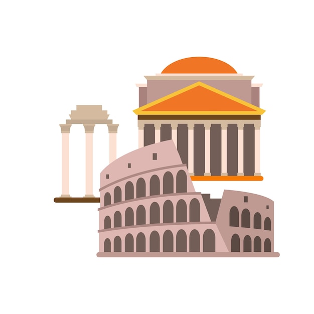 Vector pantheon colosseum and roman forum