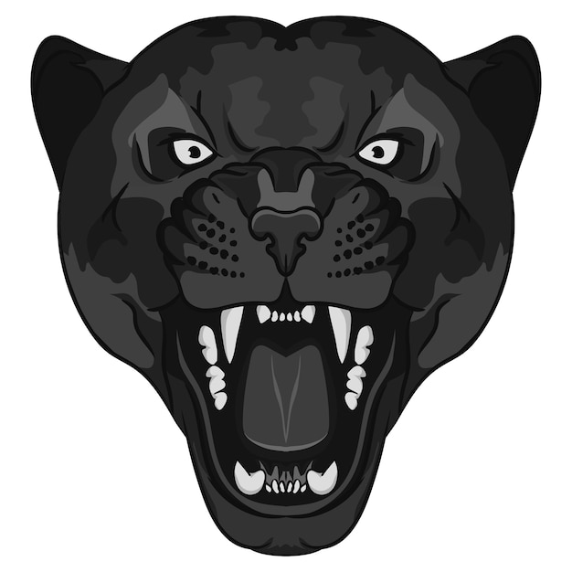 Panther portrait. angry wild big cat head. cute face of black cat. aggressive puma with bared teeth in cartoon style, cat tattoo, t-shirt print design