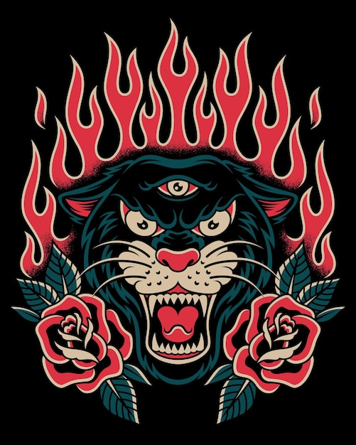 Panther with old school tattoo style