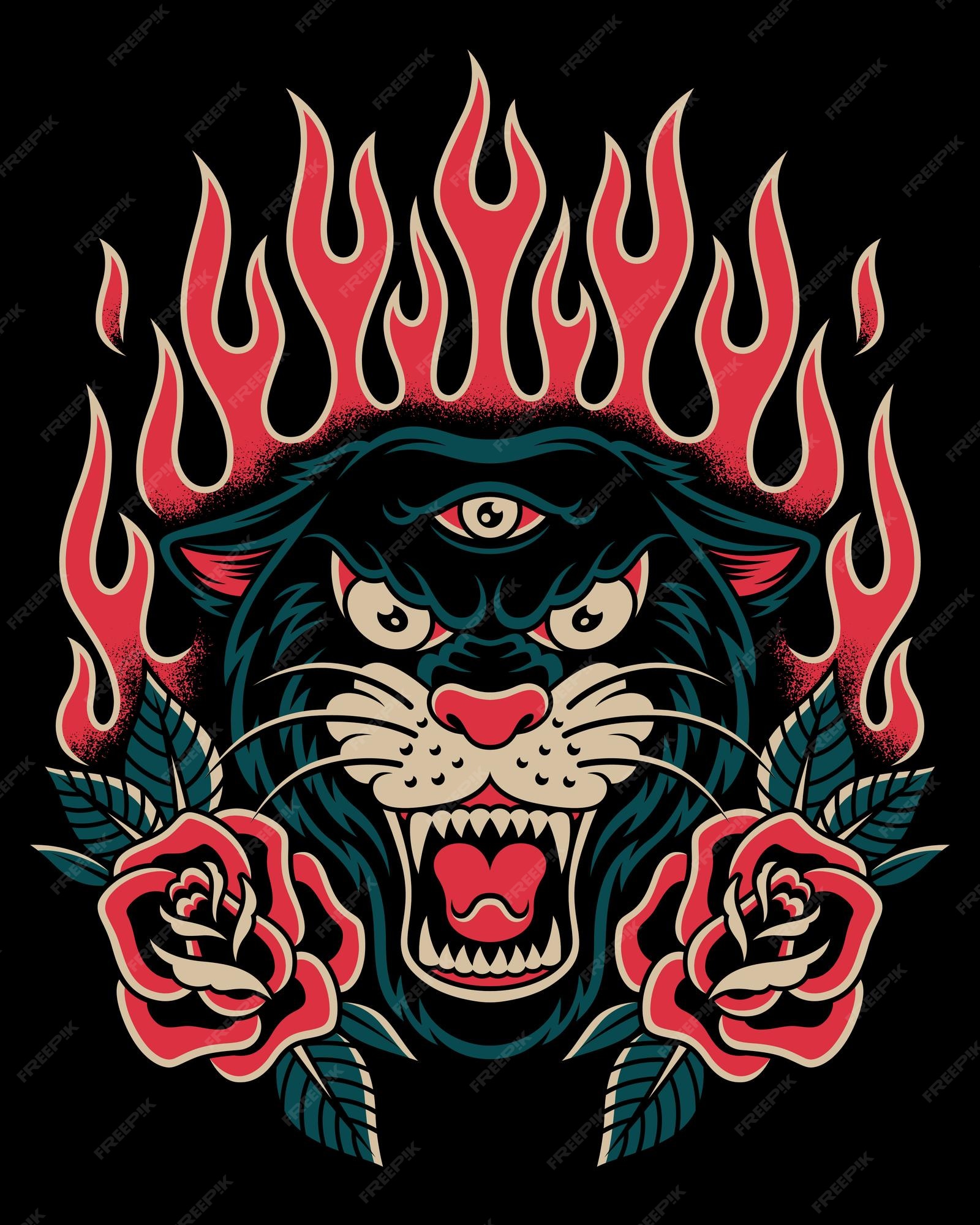Premium Vector | Panther with old school tattoo style Premium Vector | Panther with old school tattoo style