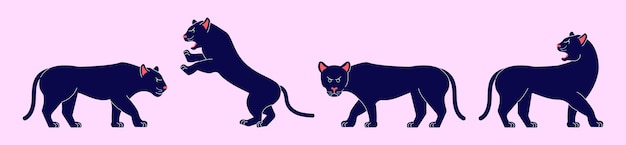 Panthers in different poses Vector illustration of panthers in flat style Minimalism