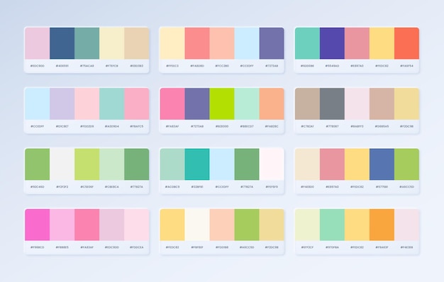 Campioni del catalogo della tavolozza dei colori pantone in rgb hex. nuova tendenza colore moda.