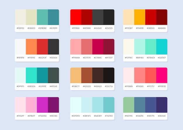 Campioni del catalogo della tavolozza dei colori pantone in esadecimale rgb