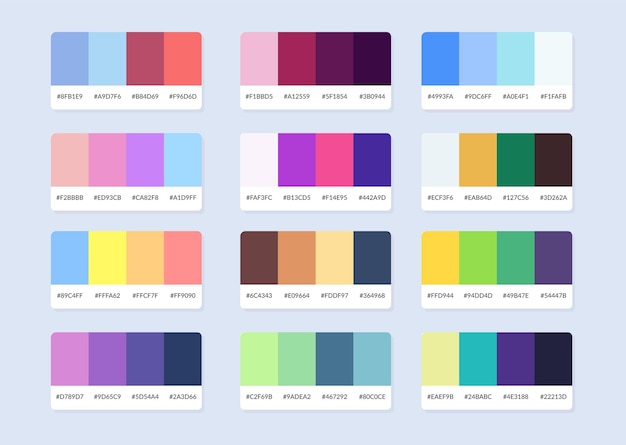 Campioni del catalogo della tavolozza dei colori pantone in esadecimale rgb