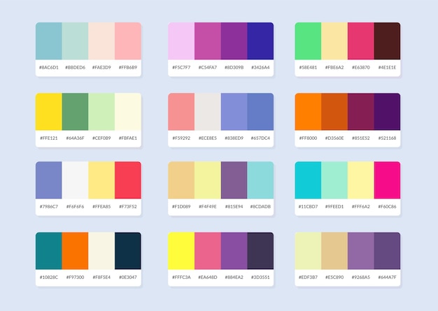 Campioni del catalogo della tavolozza dei colori pantone in esadecimale rgb