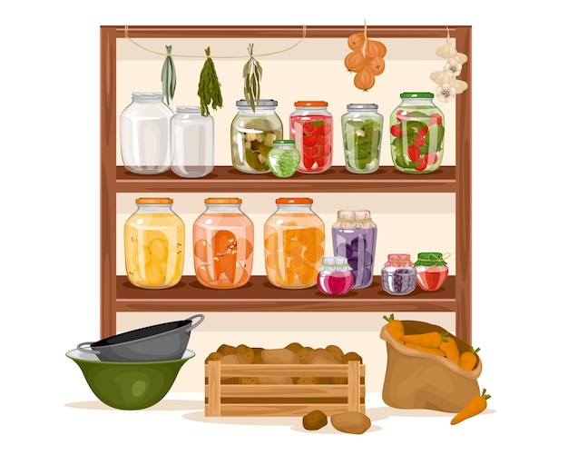 Vector pantry shelf with homemade pickles