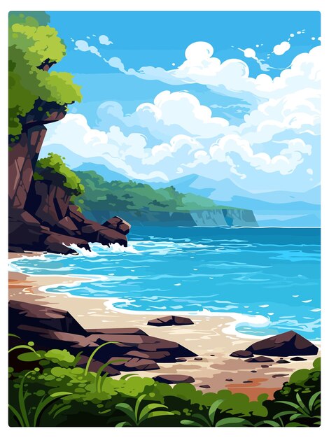 Vettore penisola di papagayo costa rica poster di viaggio vintage souvenir cartolina ritratto pittura illustrazione