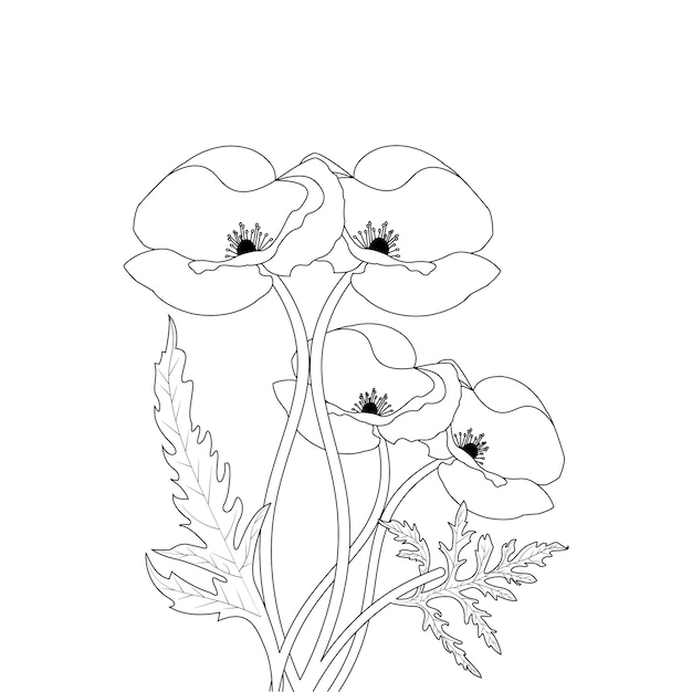 Vector papaver bloem kleurplaat voor volwassenen