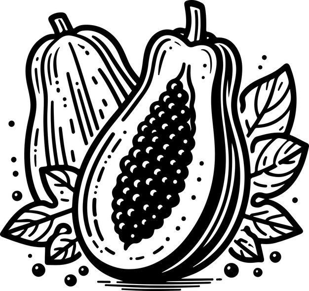 Illustrazione di contorno nero di papaya libro da colorare