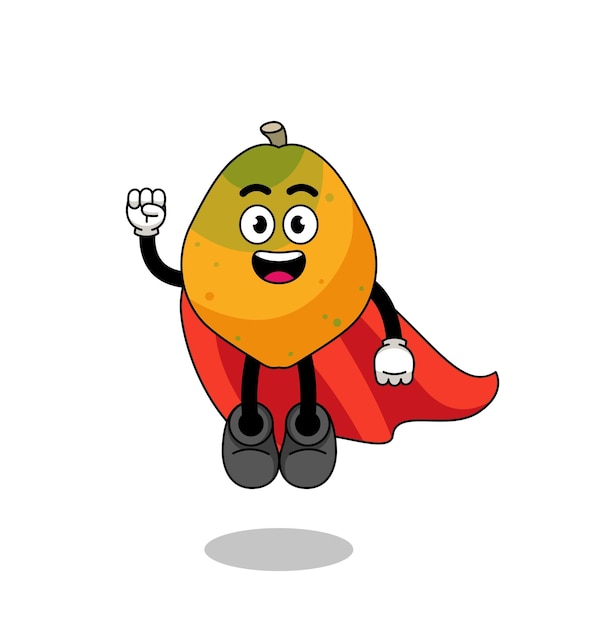 Papaya fruit cartoon met vliegend superheld karakterontwerp