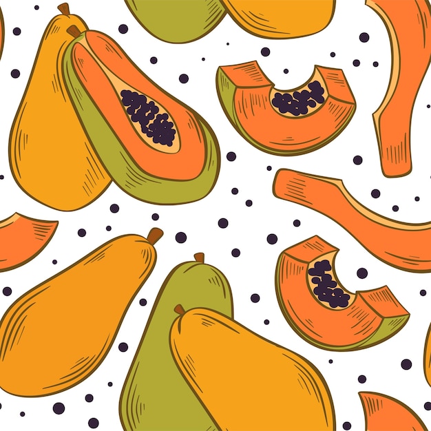 Papaya fruit seamless pattern tropical fruit background exotic papaya print for textile paper