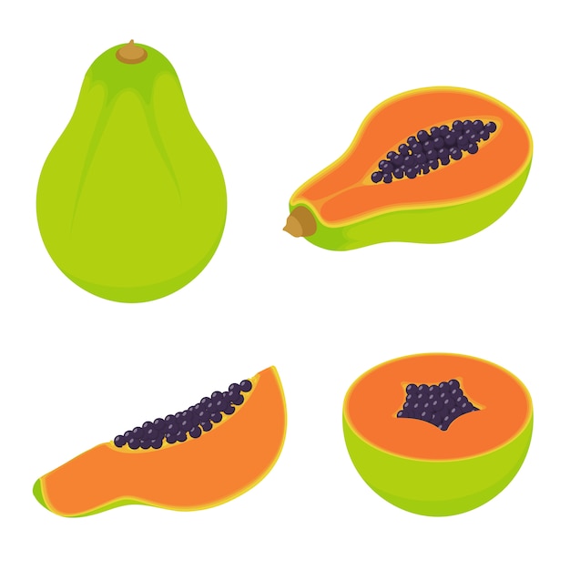 Papaya iconen set, isometrische stijl