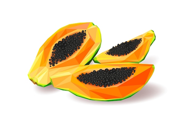 Papaya low poly polygonal fruit exotic fruit of papaya natural fruit natural food