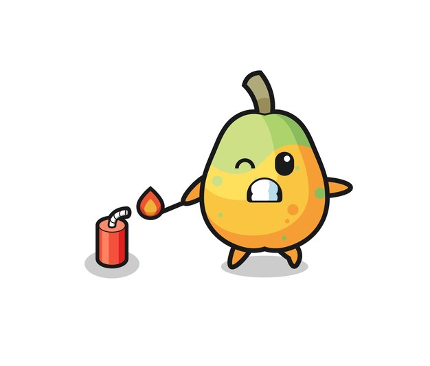 Illustrazione della mascotte della papaia che gioca petardo