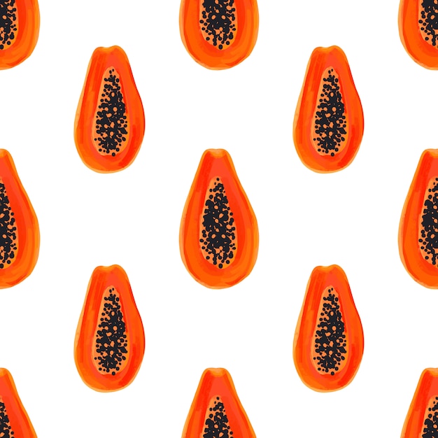 Papaya  seamless pattern. Tropical background with exotic fruits.