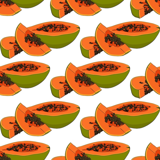 Papaya seamless pattern. Vector illustration. Exotic summer fruit seamless design