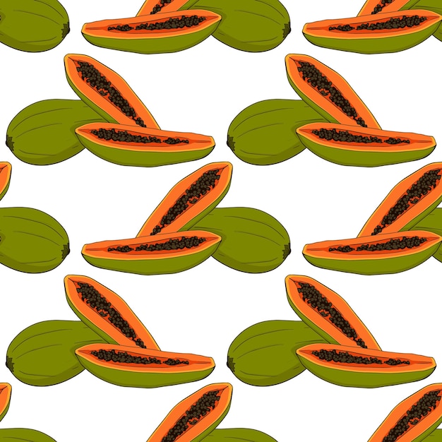 Papaya seamless pattern. Vector illustration. Exotic summer fruit seamless design