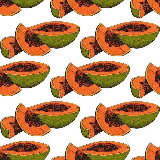 Vector papaya seamless pattern. vector illustration. exotic summer fruit seamless design