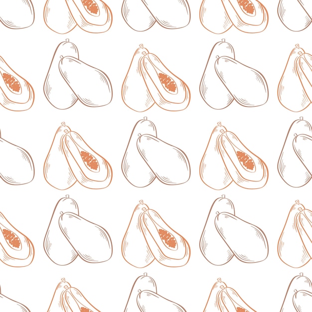 Papaya sketch seamless pattern background exotic tropical fruits print with whole and halves  papaya