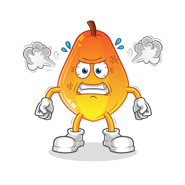 Papaya mascotte molto arrabbiata. cartone animato