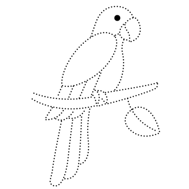 Vector papegaai dier stippellijn praktijk teken cartoon doodle kawaii anime kleurplaat schattig
