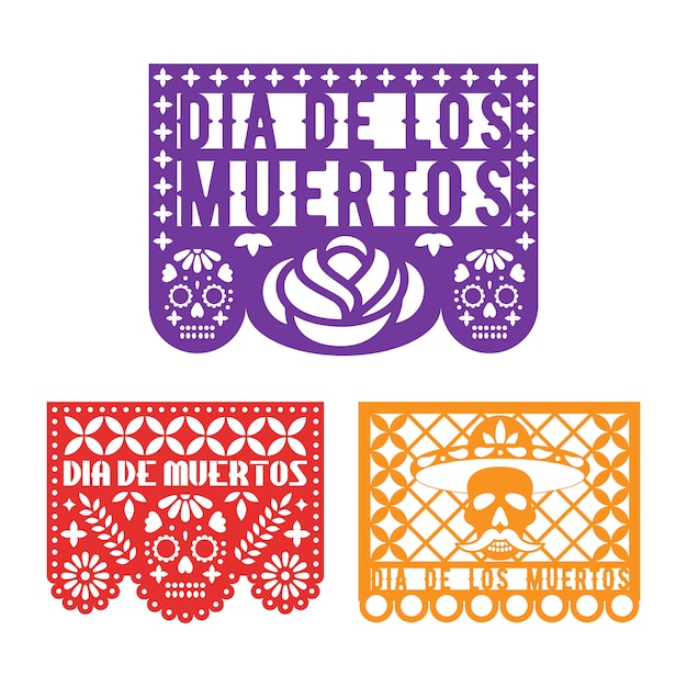 벡터 멕시코의 죽음의 날을위한 papel picado 템플릿.