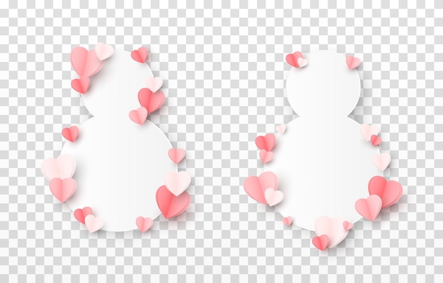 Paper 8 decorated with paper hearts. Heart shaped confetti png. March 8, Mother's Day. Vector.