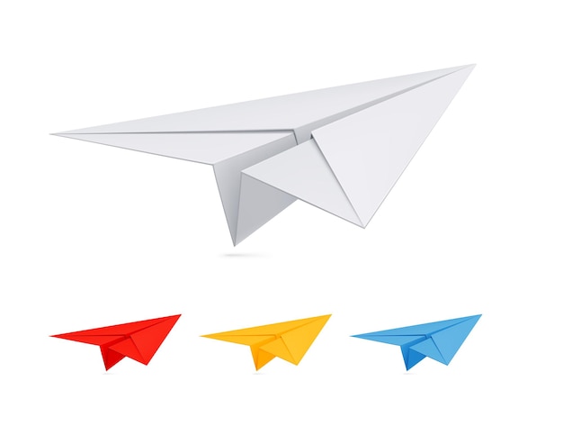 Vector paper airplane in 3 different colors