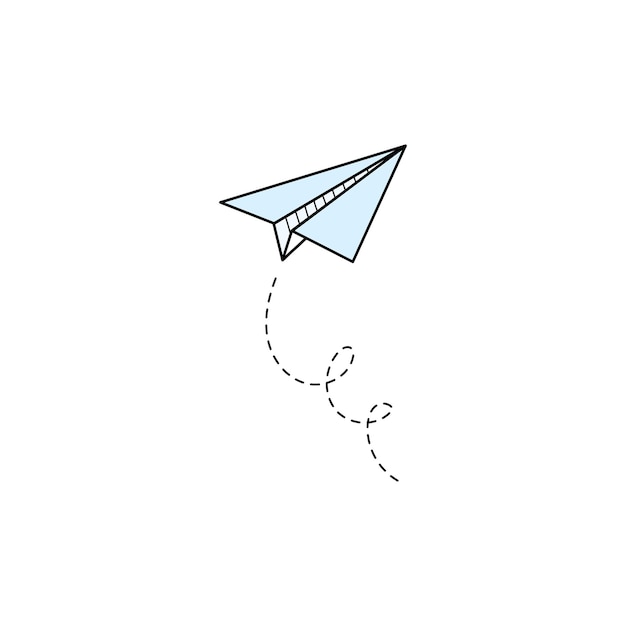 Paper airplane vector icon Doodle outline style blue color paper airplane Simple origami aircraft element Drawing doodle vector illustration