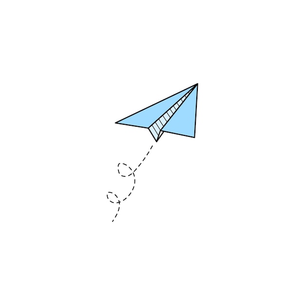 Paper airplane vector icon Doodle outline style blue color paper airplane Simple origami aircraft element