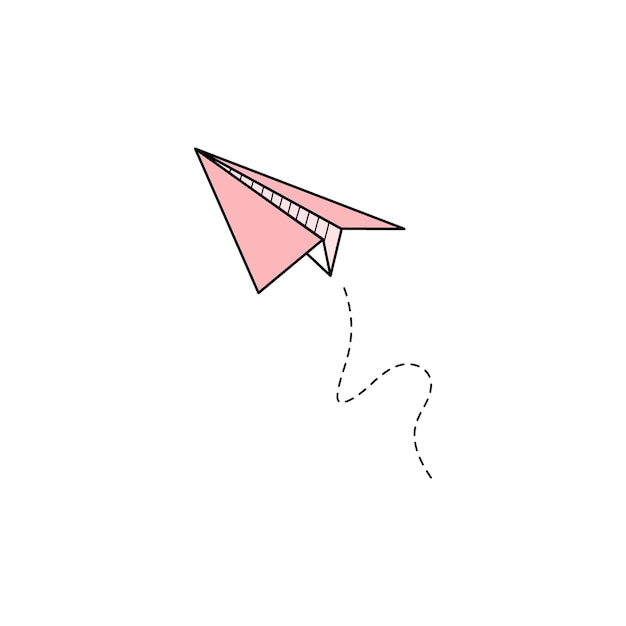 Paper airplane vector icon Doodle outline style pink color paper airplane Simple origami aircraft