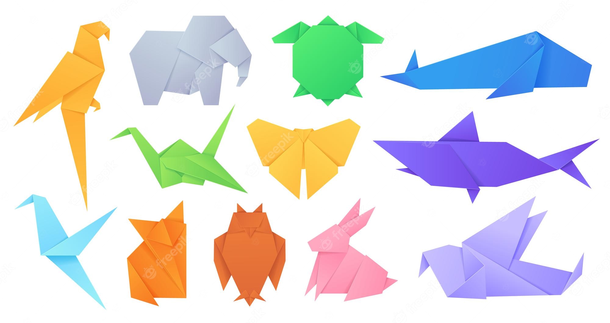 Premium Vector | Paper animals. japanese origami folded toys birds, fox,  butterfly, parrot and hare. cartoon geometric wild animal shaped figures  vector set. illustration origami bird animal, paper toy folded